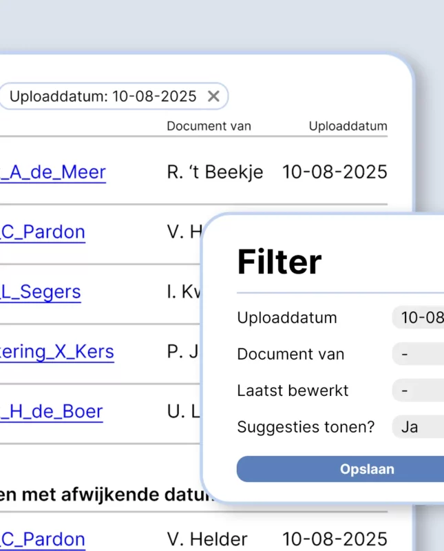 Slim Documentbeheer in BlueLemon24 door gebruik te maken van het documenten overzicht met filterfunctie voor uploaden en organiseren van cliëntdocumenten